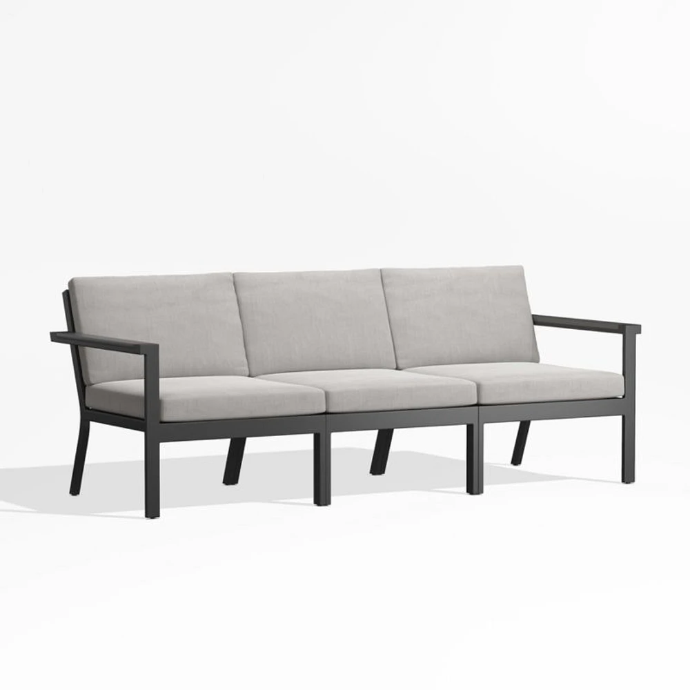 Alfresco 82" Metal 3-Piece Outdoor Sofa with Silver Cushions