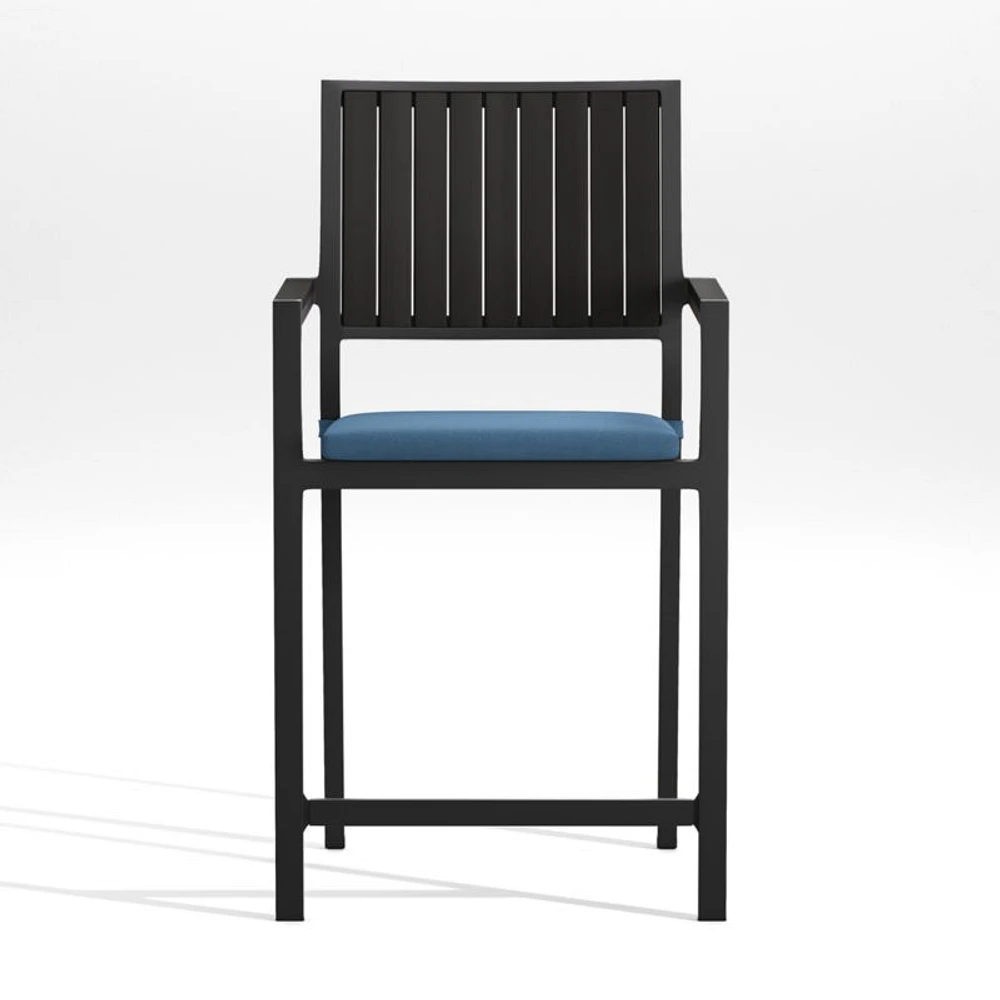 Alfresco Black Outdoor Counter Stool with Sapphire Sunbrella ® Cushion