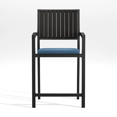 Alfresco Black Outdoor Counter Stool with Sapphire Sunbrella ® Cushion
