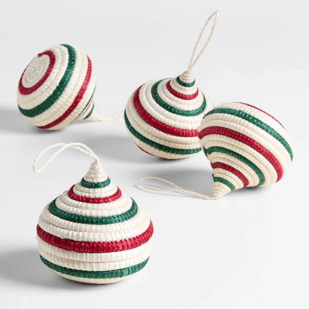 All Across Africa Red & Green Tier Ball Christmas Ornaments, Set of 4