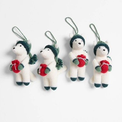 Alpaca Dog with Present Christmas Ornament, Set of 4