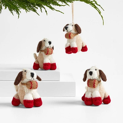 Alpaca Dog With Barrel Christmas Tree Ornaments, Set of 4