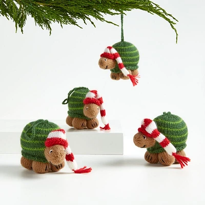 Alpaca Turtle with Hat Christmas Tree Ornaments, Set of 4