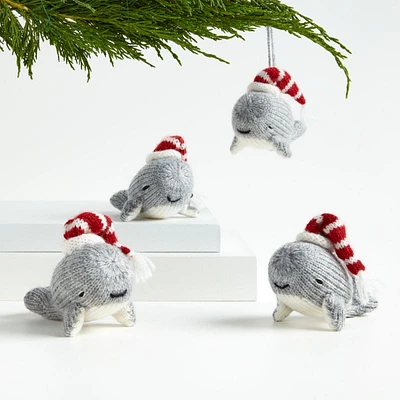 Alpaca Whale with Hat Christmas Tree Ornaments, Set of 4