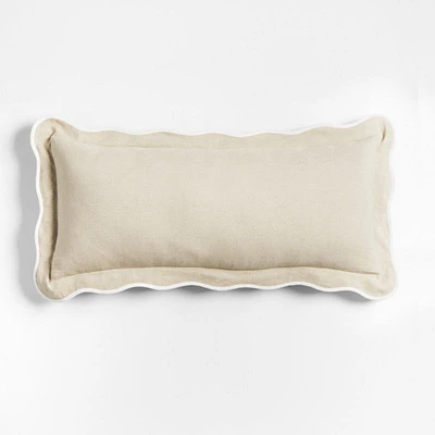 Amalfi Cotton Linen Scallop Edge 36x16 Arctic Ivory Throw Pillow Cover
