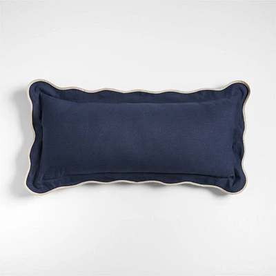 Amalfi Cotton Linen Scallop Edge 36x16 Deep Indigo Blue Throw Pillow Cover