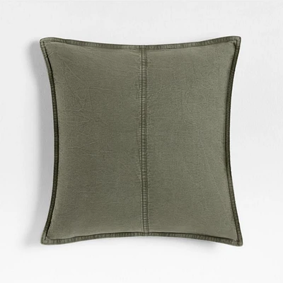 Amanha Washed Organic Cotton Denim 20x20 Burnt Green Throw Pillow Cover