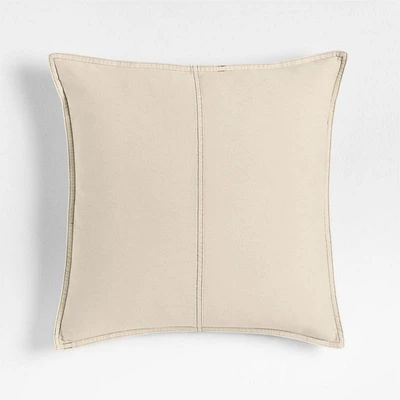 Amanha Washed Organic Cotton Denim 20"x20" Travertine Beige Throw Pillow with Feather Insert