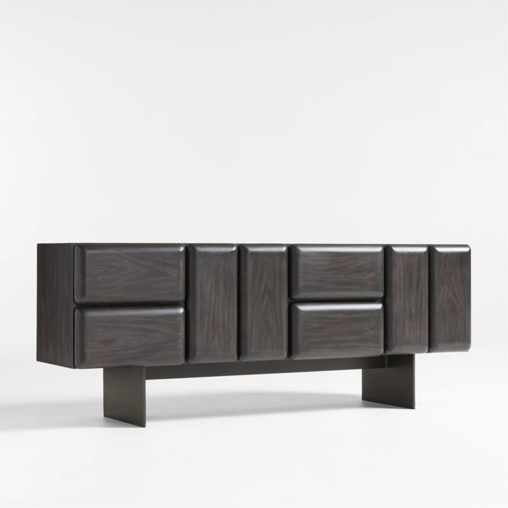Ameno 72" Charcoal Ash Wood and Metal Storage Media Console
