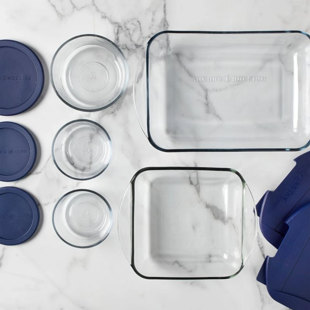 Anchor Hocking 10-Piece Bake and Store Food Storage Set with Navy Blue Lids