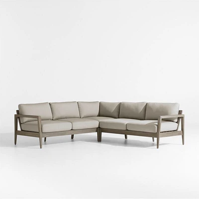 Andorra Weathered Grey Wood -Piece L-Shaped Outdoor Sectional Sofa with Sand Cushions