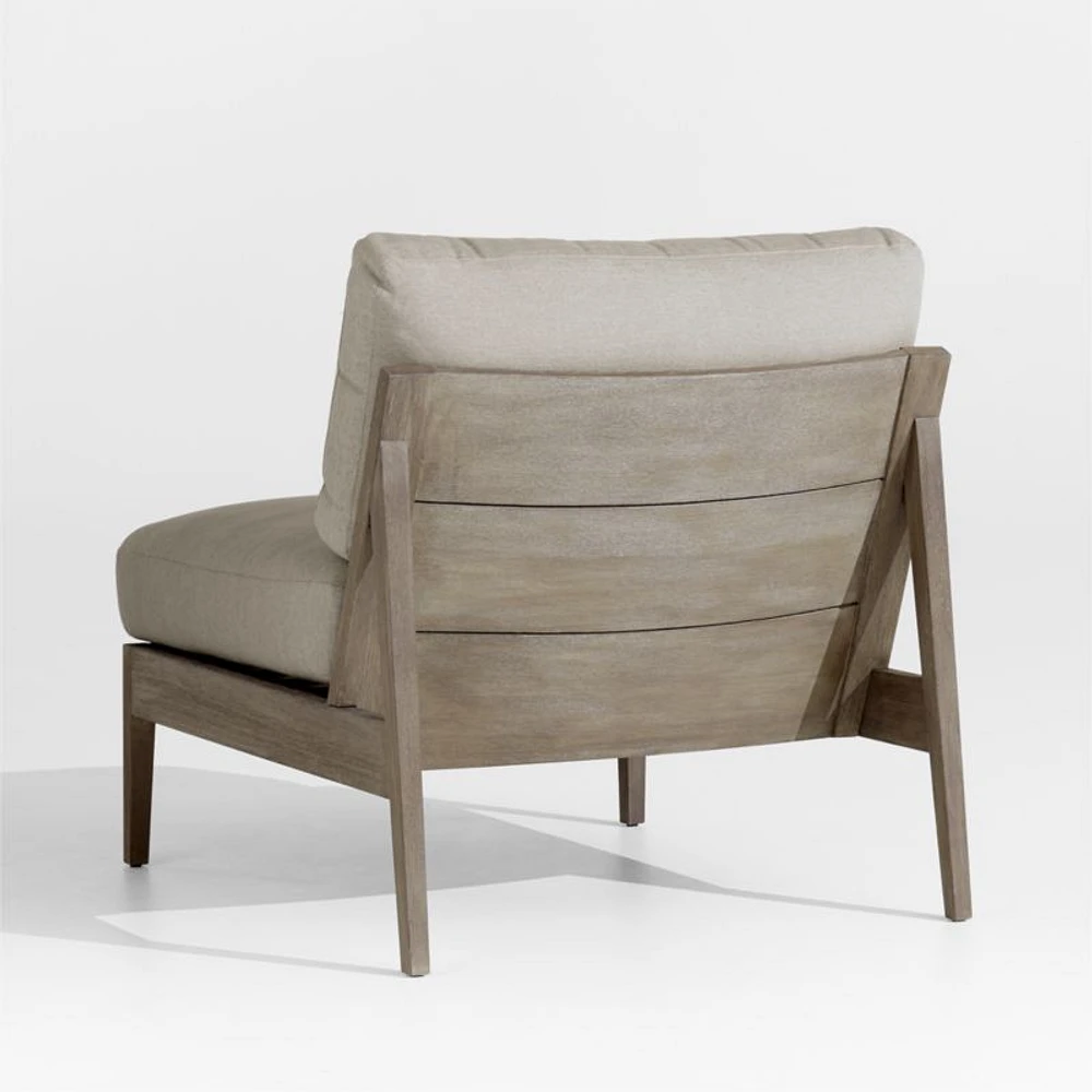 Andorra Weathered Grey Wood Outdoor Armless Chair with Sand Cushions