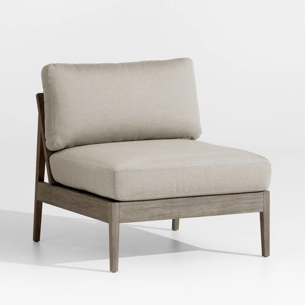 Andorra Weathered Grey Wood Outdoor Armless Chair with Sand Cushions