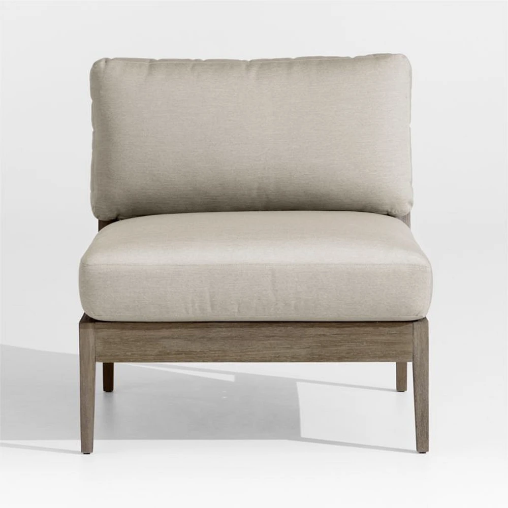 Andorra Weathered Grey Wood Outdoor Armless Chair with Sand Cushions