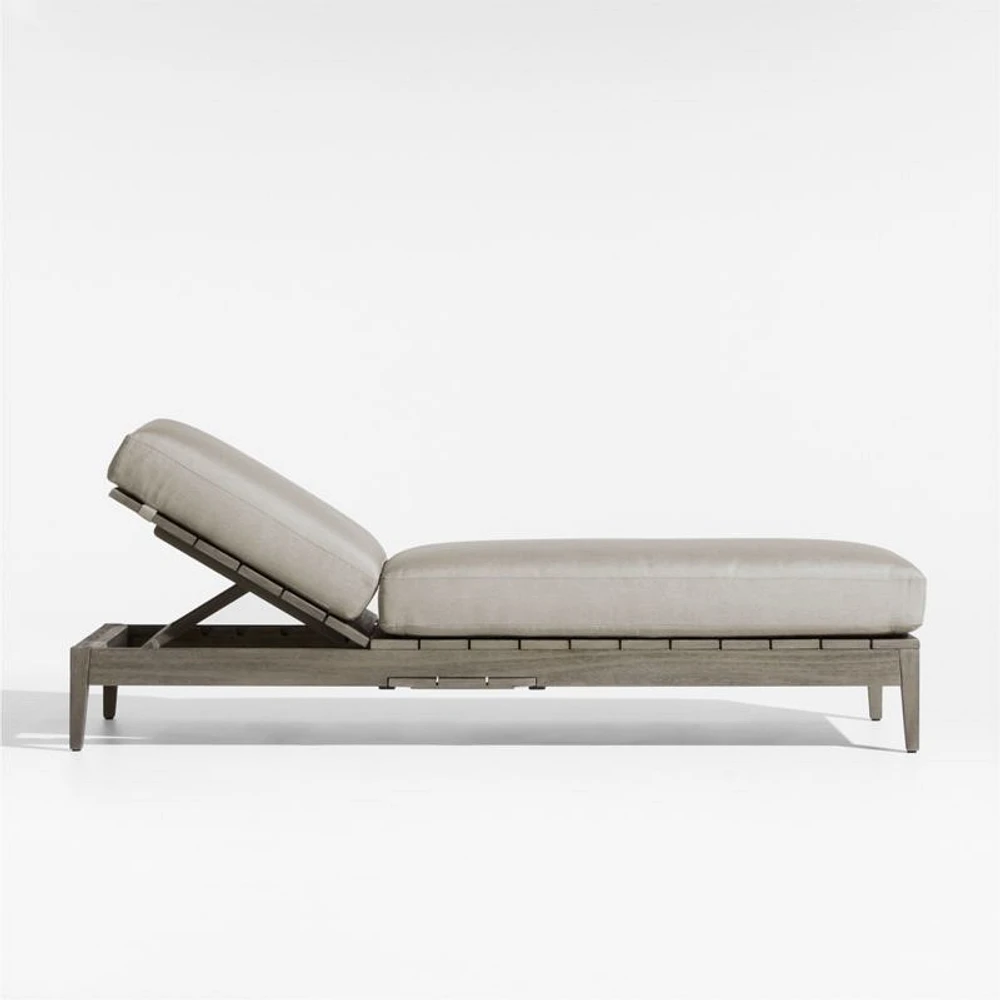 Andorra Weathered Grey Wood Outdoor Chaise Lounge with Sand Cushions