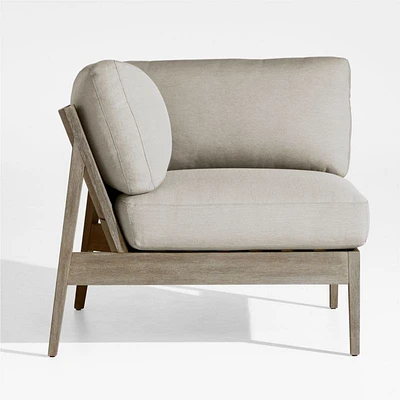 Andorra Weathered Grey Wood Outdoor Corner Chair with Sand Cushions