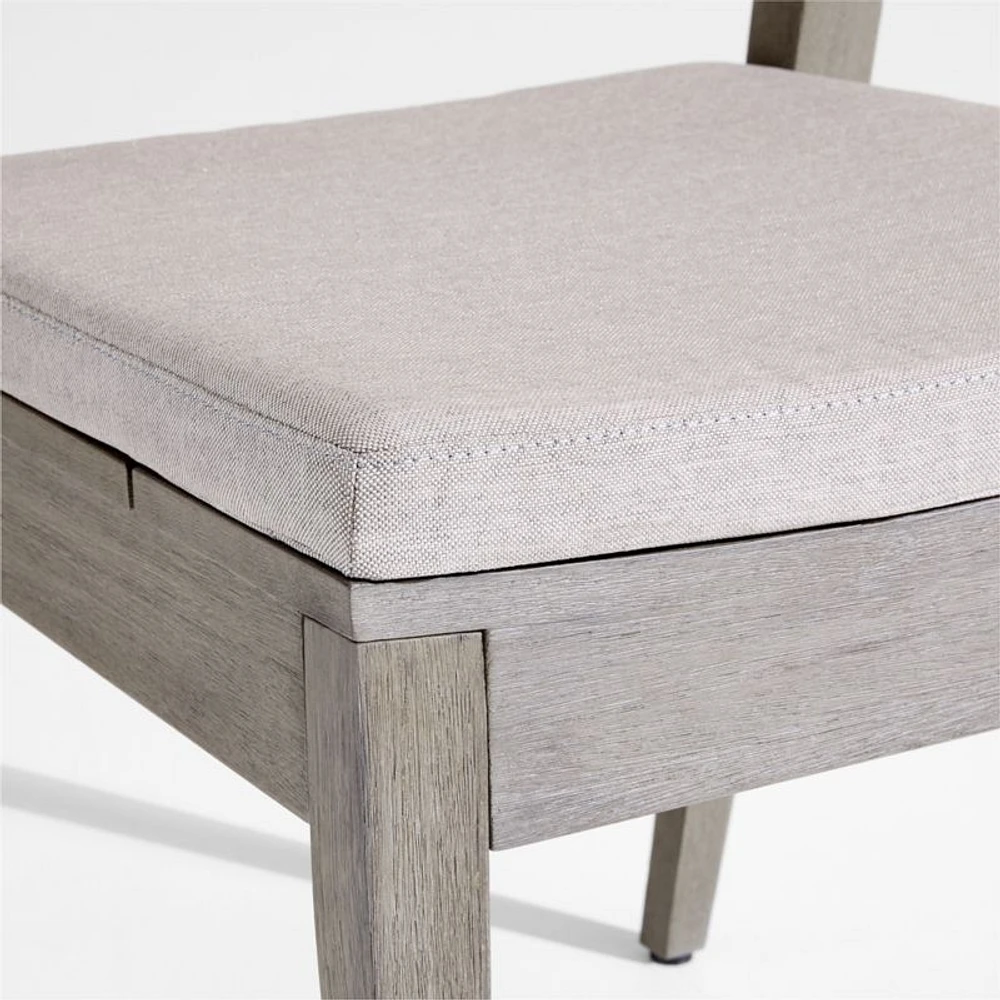Andorra Weathered Grey Stackable Wood Outdoor Dining Side Chair with Sand Cushion
