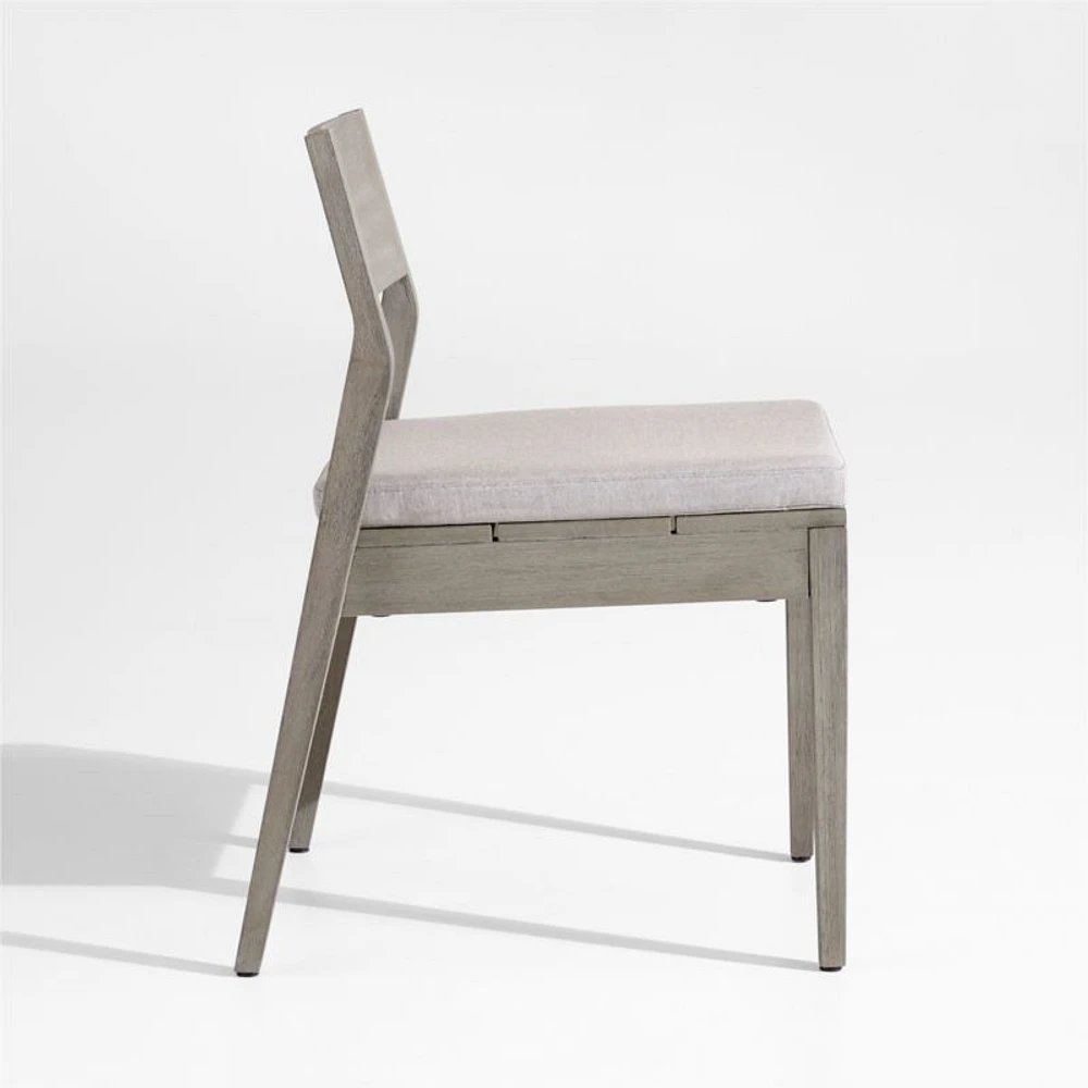 Andorra Weathered Grey Stackable Wood Outdoor Dining Side Chair with Sand Cushion