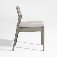 Andorra Weathered Grey Stackable Wood Outdoor Dining Side Chair with Sand Cushion