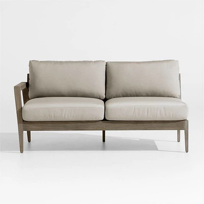 Andorra 63" Weathered Grey Wood Left-Arm Outdoor Sofa with Sand Cushions