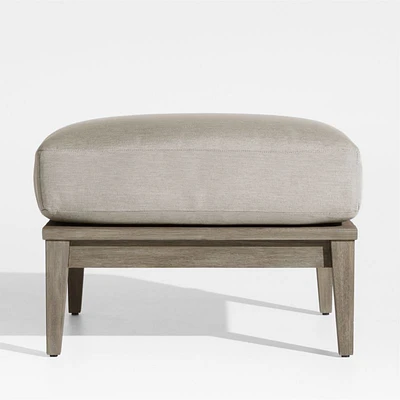 Andorra Weathered Grey Wood Outdoor Ottoman with Sand Cushion