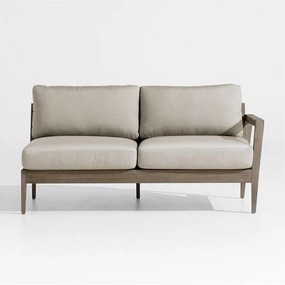 Andorra 63" Weathered Grey Wood Right-Arm Outdoor Sofa with Sand Cushions