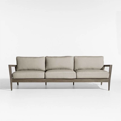 Andorra 97" Weathered Grey Wood Outdoor Sofa with Sand Cushions