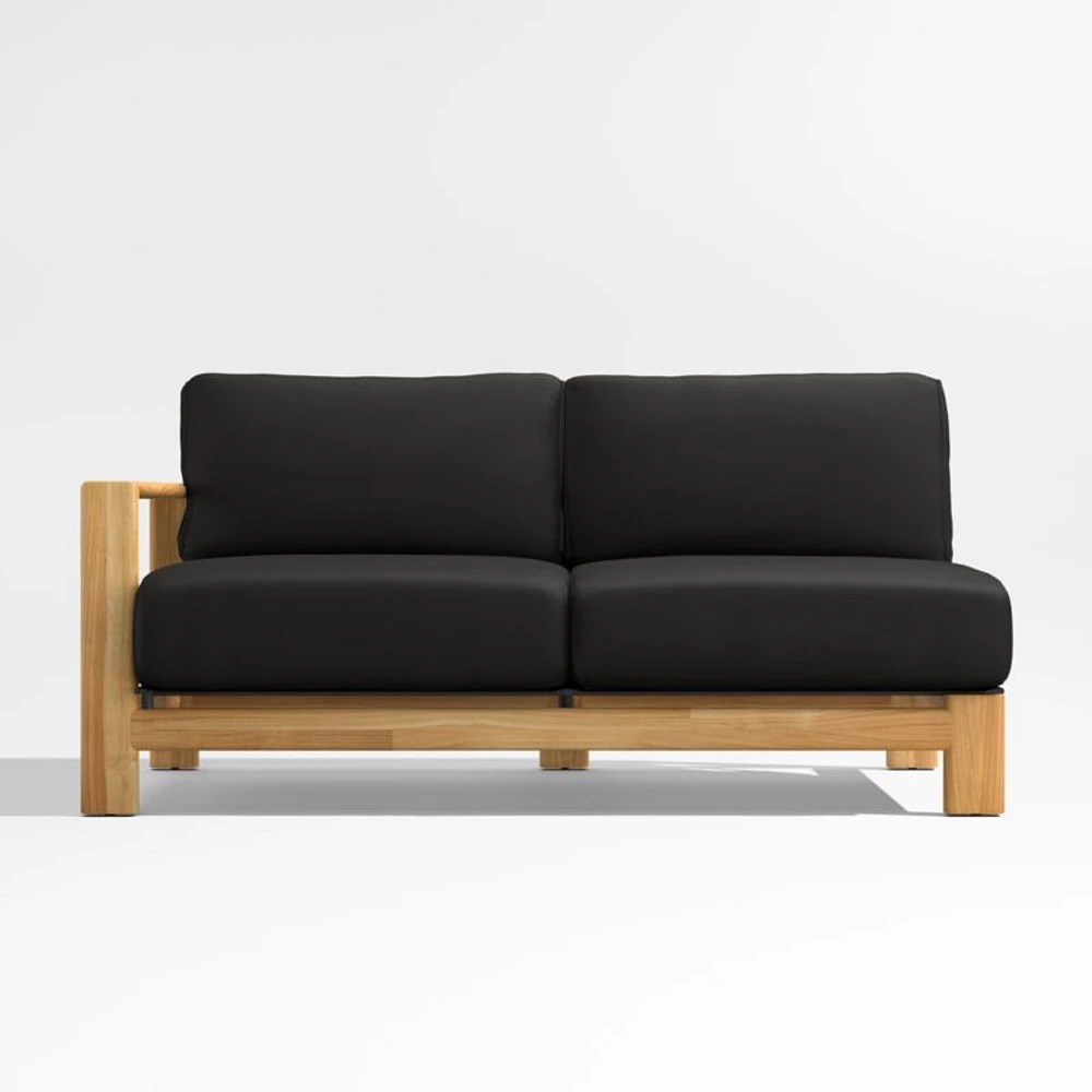 Anguilla 64" Teak Left-Arm Outdoor Sofa with Black Cushions