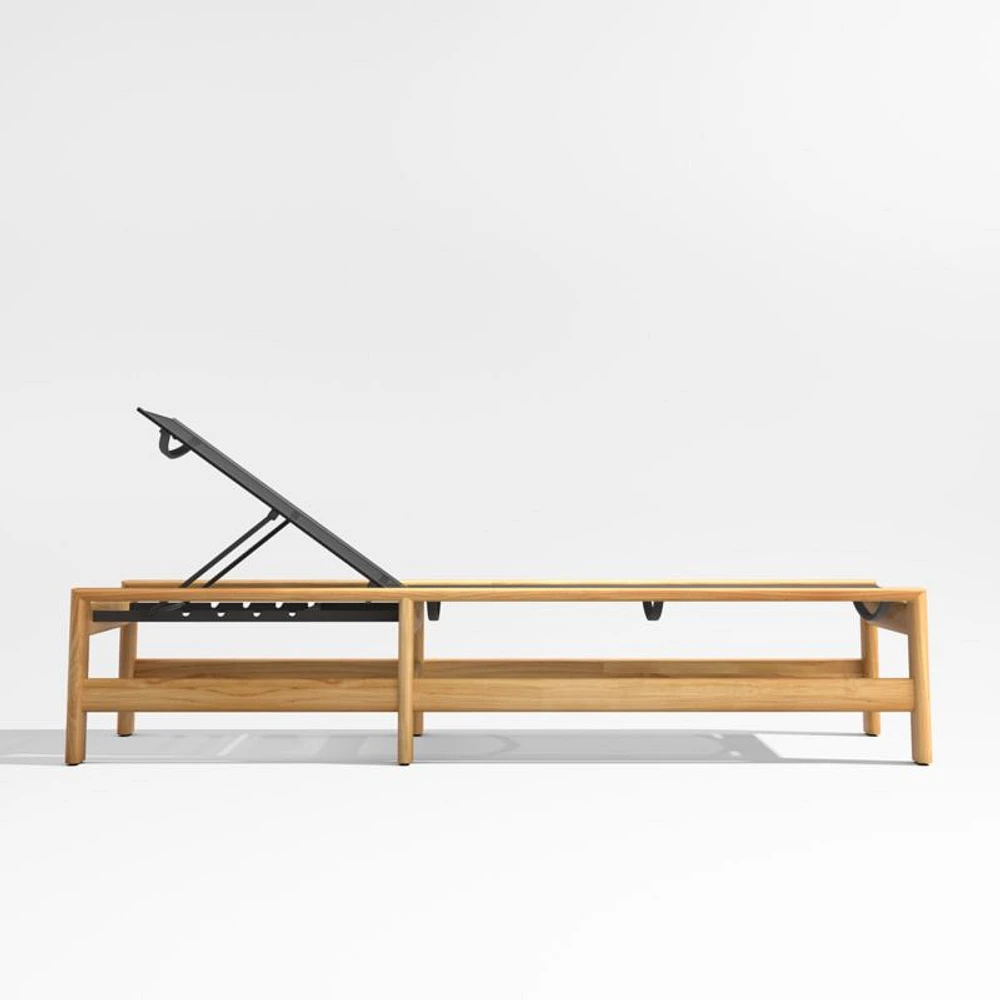 Anguilla Teak Single Outdoor Chaise Lounge with Black Cushions