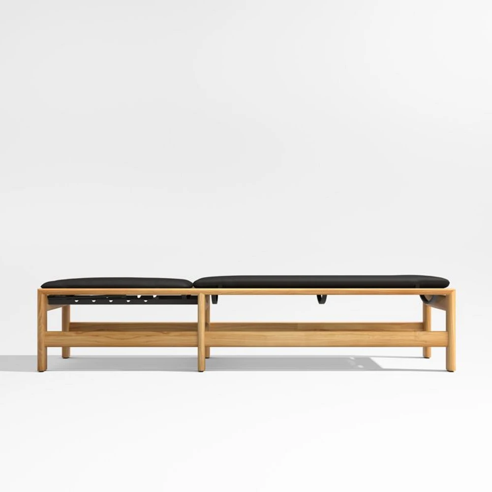 Anguilla Teak Single Outdoor Chaise Lounge with Black Cushions