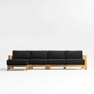 Anguilla Teak -Piece Left-Arm Chaise Outdoor Sectional Sofa with Black Cushions