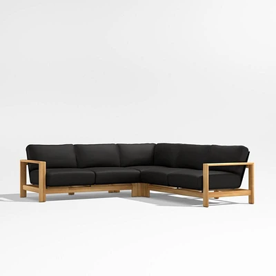 Anguilla Teak -Piece L-Shaped Outdoor Sectional Sofa with Black Cushions