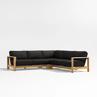 Anguilla Teak -Piece L-Shaped Outdoor Sectional Sofa with Black Cushions