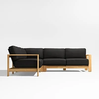 Anguilla Teak -Piece L-Shaped Outdoor Sectional Sofa with Black Cushions