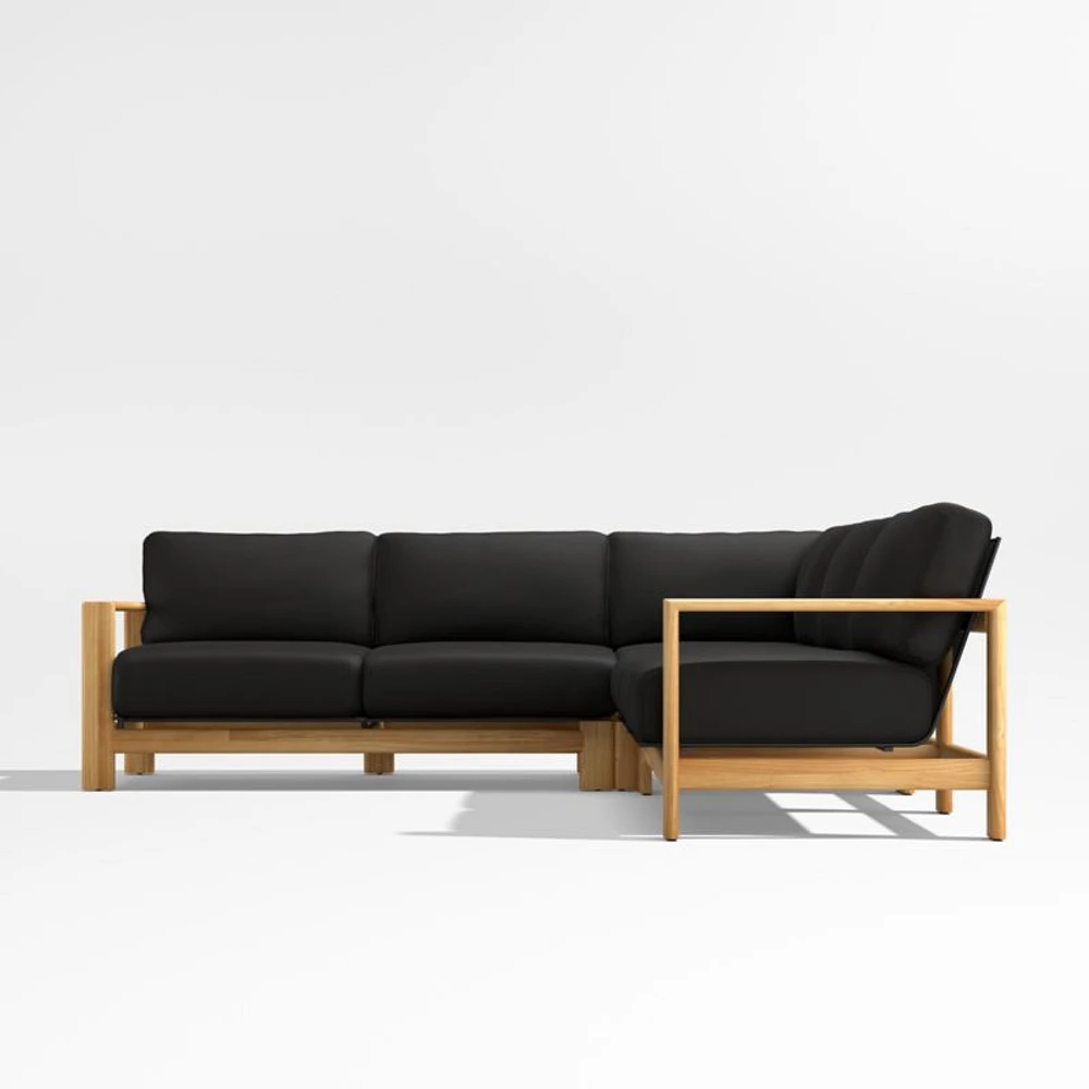 Anguilla Teak -Piece L-Shaped Outdoor Sectional Sofa with Black Cushions