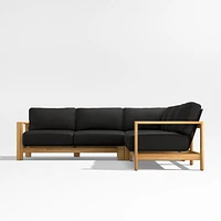 Anguilla Teak -Piece L-Shaped Outdoor Sectional Sofa with Black Cushions