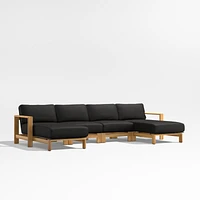 Anguilla Teak -Piece Double-Chaise Outdoor Sectional Sofa with Black Cushions