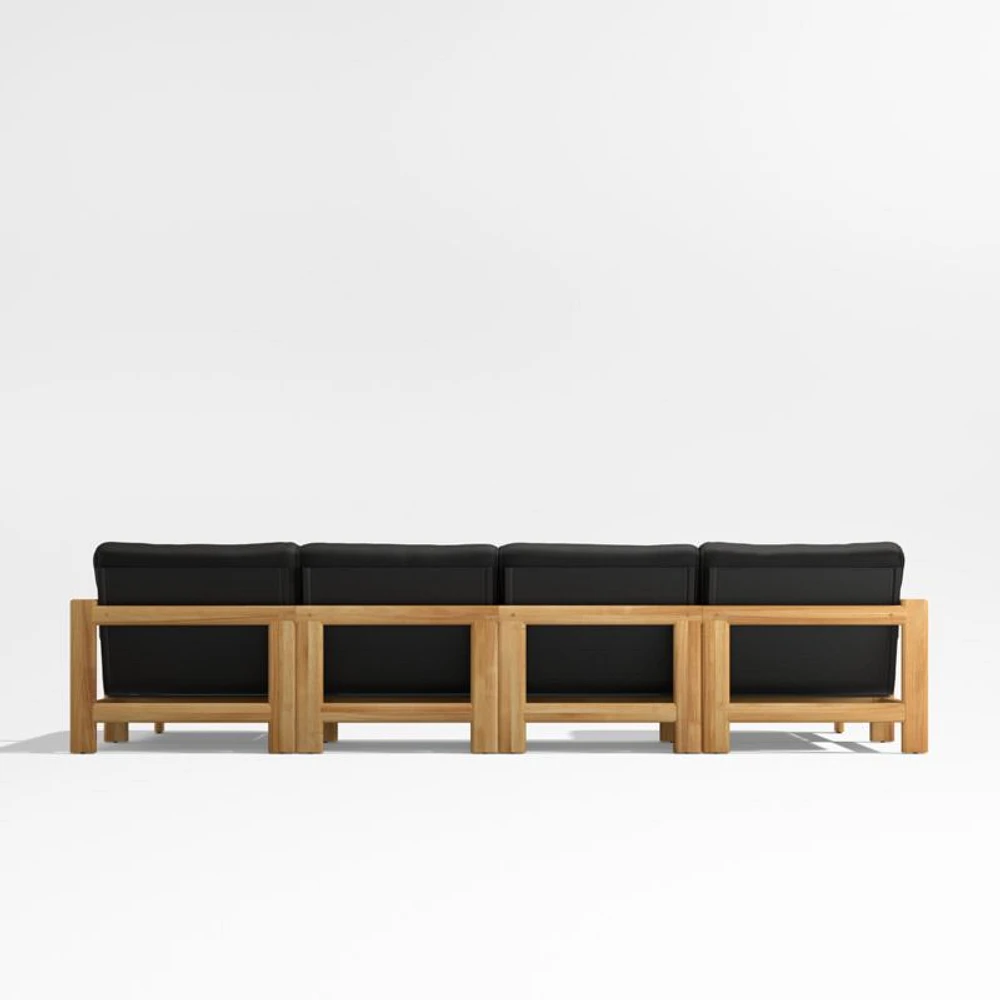 Anguilla Teak -Piece Double-Chaise Outdoor Sectional Sofa with Black Cushions
