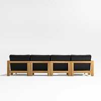Anguilla Teak -Piece Double-Chaise Outdoor Sectional Sofa with Black Cushions