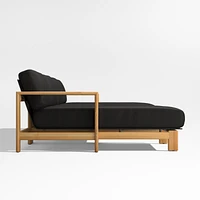 Anguilla Teak -Piece Double-Chaise Outdoor Sectional Sofa with Black Cushions