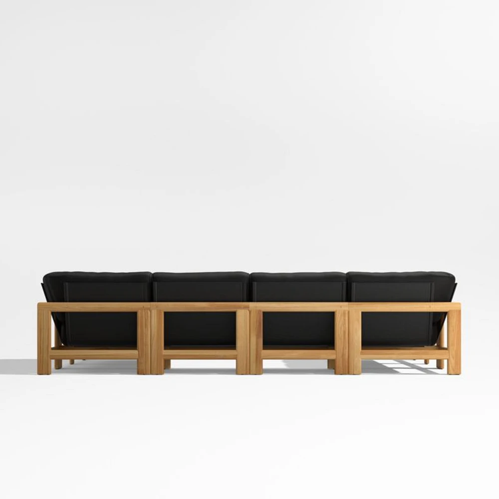Anguilla Teak -Piece U-Shaped Outdoor Sectional Sofa with Black Cushions