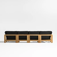 Anguilla Teak -Piece U-Shaped Outdoor Sectional Sofa with Black Cushions