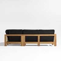 Anguilla Teak -Piece U-Shaped Outdoor Sectional Sofa with Black Cushions