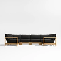 Anguilla Teak -Piece U-Shaped Outdoor Sectional Sofa with Black Cushions