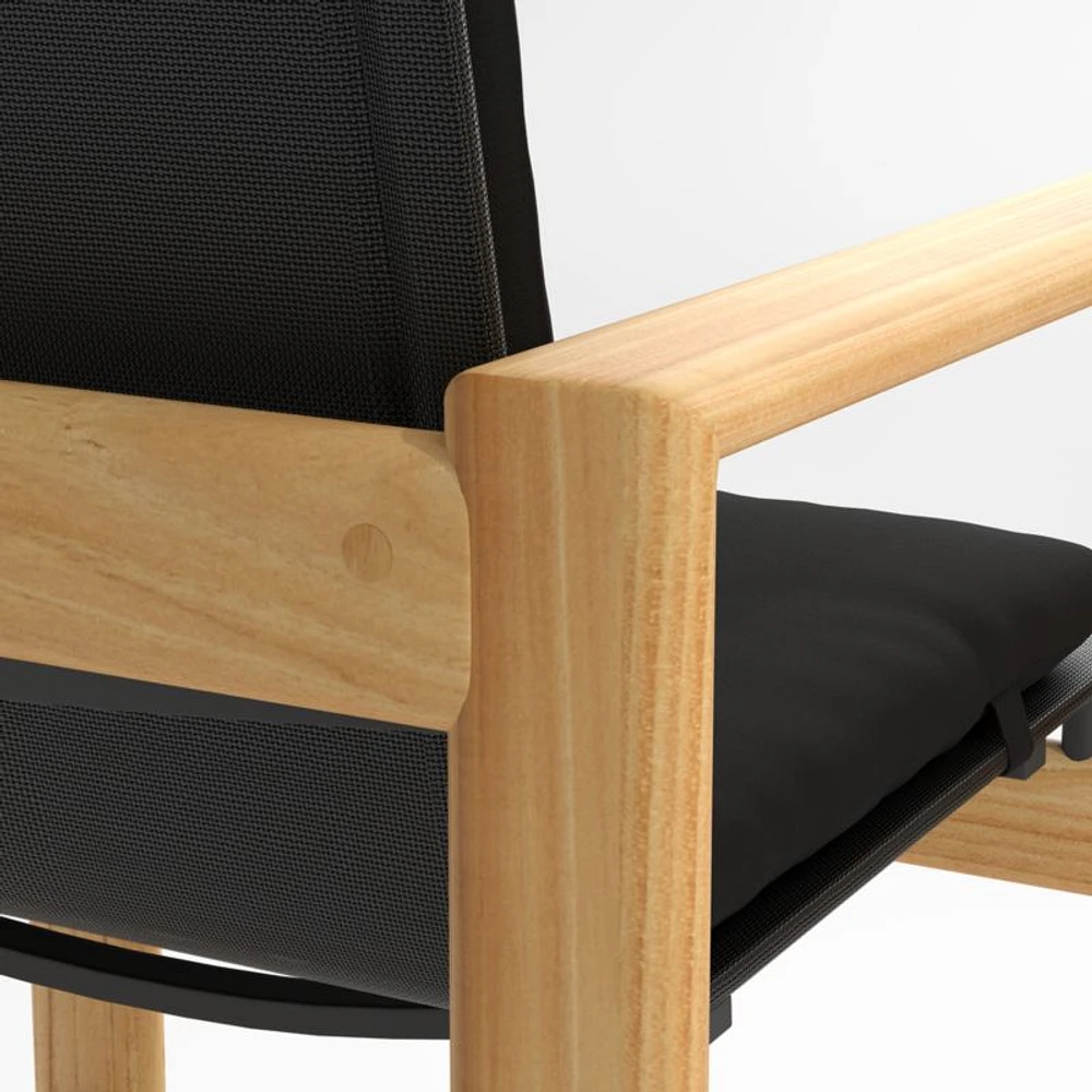 Anguilla Teak Outdoor Dining Arm Chair with Black Cushions