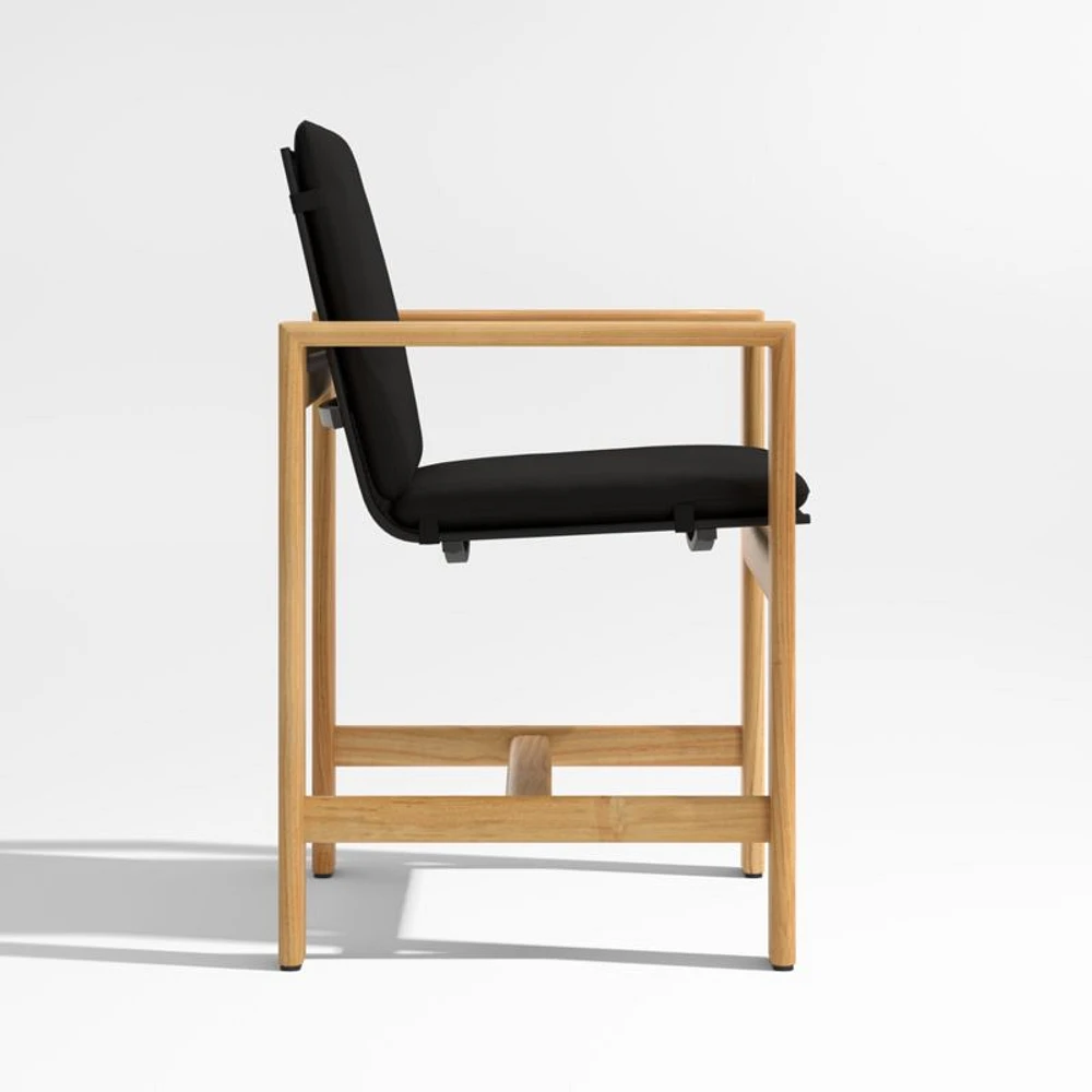 Anguilla Teak Outdoor Dining Arm Chair with Black Cushions