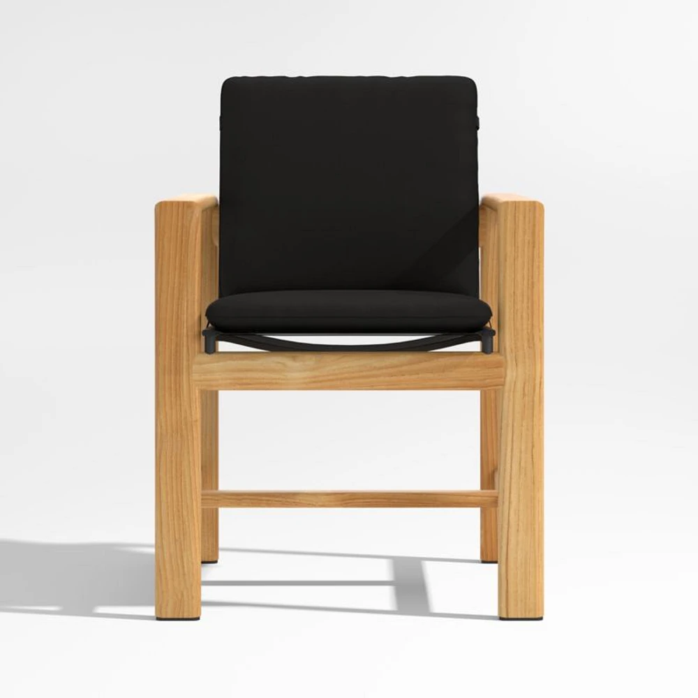 Anguilla Teak Outdoor Dining Arm Chair with Black Cushions