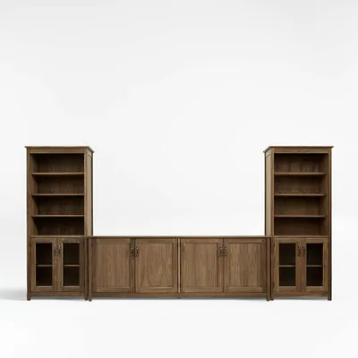 Ainsworth Walnut 85" Storage Media Console and Two 30" Towers with Glass/Wood Doors
