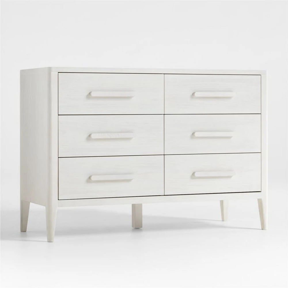 Archie Whitewashed Ash Wood Wide 6-Drawer Kids Dresser