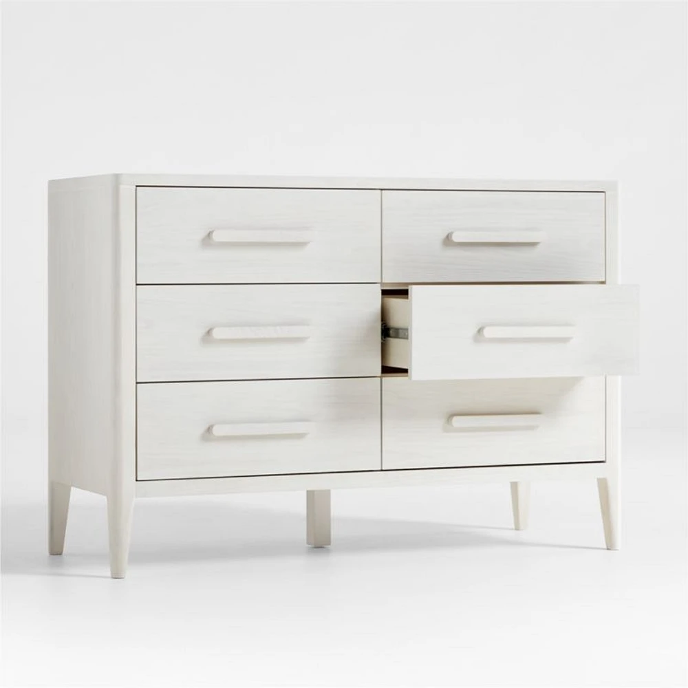 Archie Whitewashed Ash Wood Wide 6-Drawer Kids Dresser